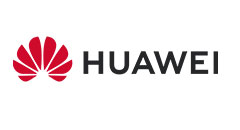 The image shows the Huawei logo, which consists of a red stylized fan-like design on the left and the word "HUAWEI" in bold black capital letters to the right of the design. The background is white.