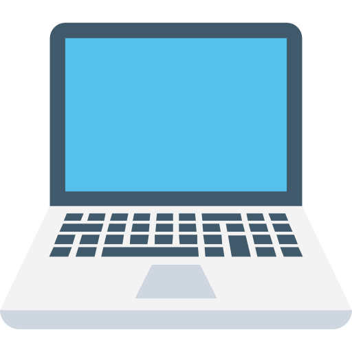 Illustration of an open laptop with a blue screen and a grey keyboard. The laptop is placed against a plain white background.