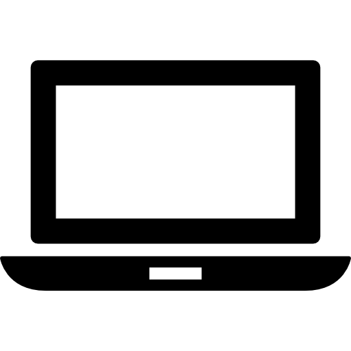 A simple black-and-white laptop is displayed against a transparent background.