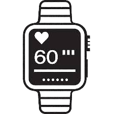 Simple Black Smartwatch Illustration showing heart icon, heart beat count with band