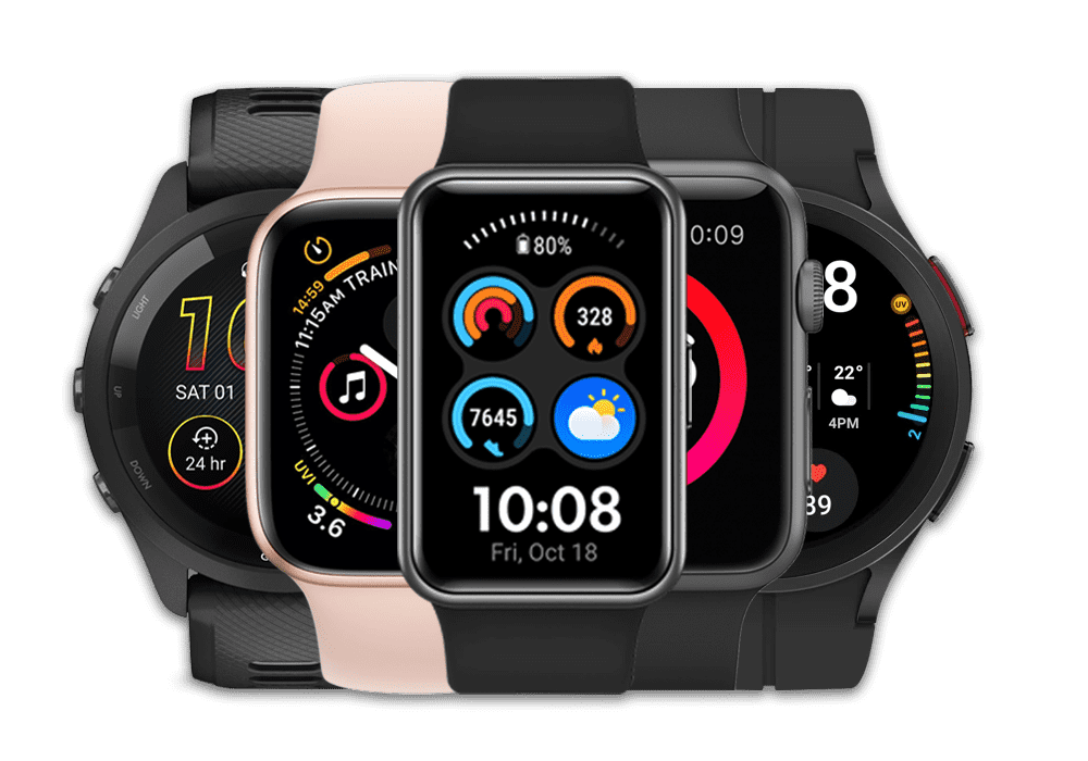 Three colourful smartwatches showcasing various features and styles, perfect for tech enthusiasts and fitness lovers alike