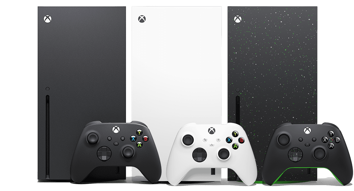 Three Xbox consoles: the Xbox One X, Xbox One S, and original Xbox One, arranged to highlight their unique appearances.